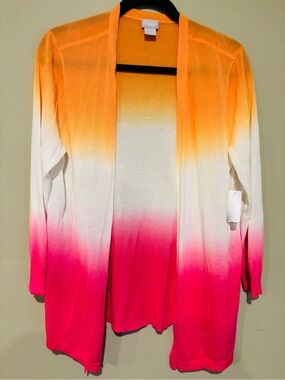 Chico's Ombre Open-Front Cardigan - Orange, White & Pink